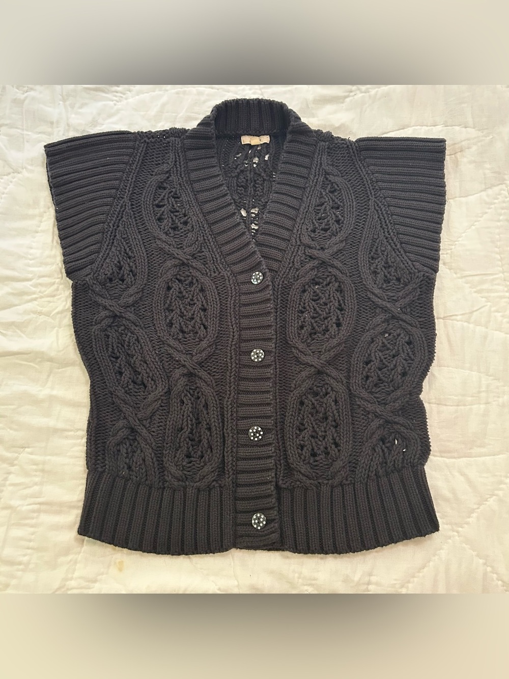 Feller alpaca blend sweater vest with polka dot buttons black size M whimsygoth